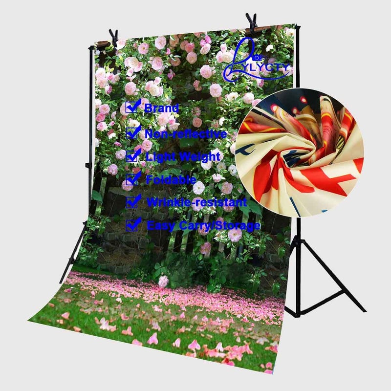 LYLYCTY 5x7ft Nature Scenery Backdrop Millennial Pink Flower Wall Green Leaves Photography Background A Vibrant Garden Backdrop LYLX008 - Image 4